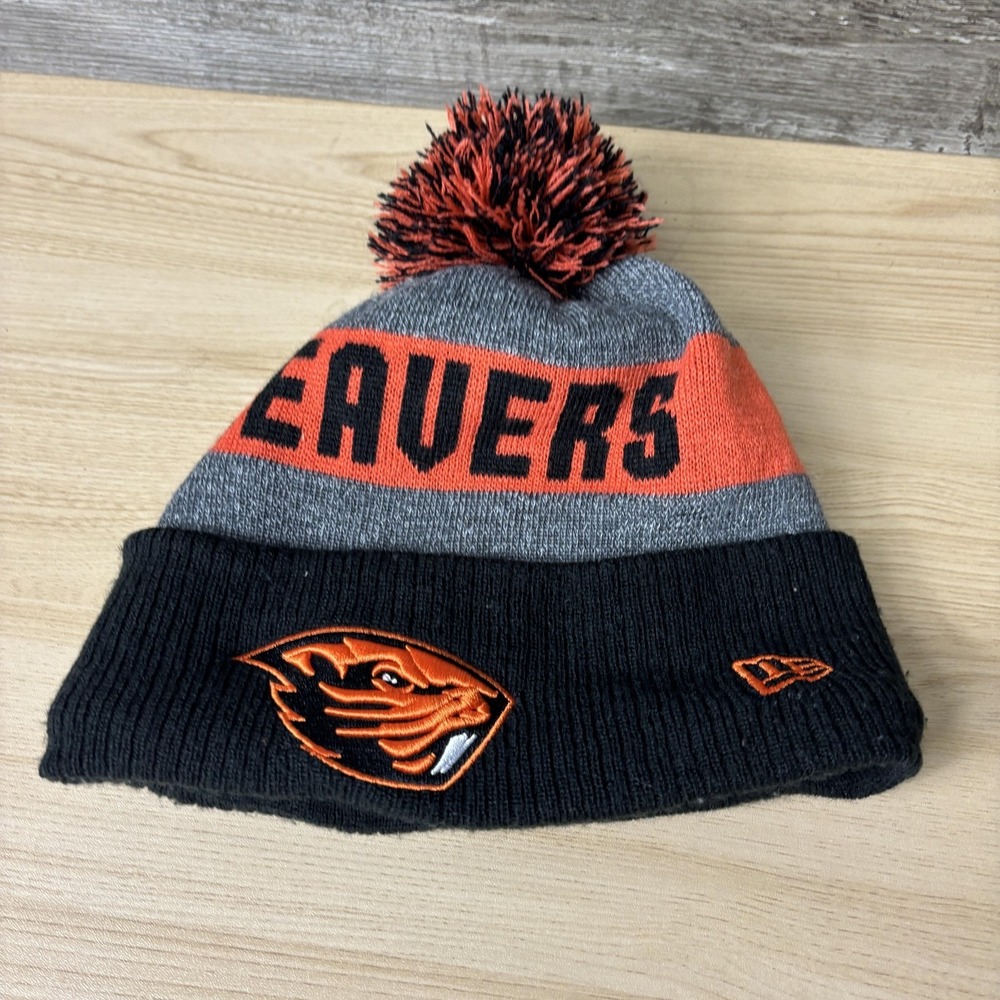 Oregon State Beavers Hat Beanie Mens Black Orange NCAA College New Era Pom